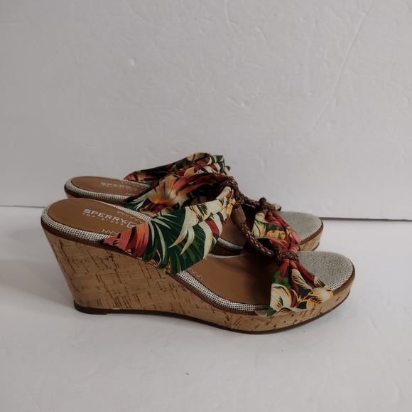 Sperry Cork Wedge Sandals Top Sider Tropical Paradise Size 8 New - Picture 3 of 7